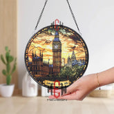London Big Ben Stained Glass Suncatcher Sunset UK Landmark Window Panel British Heritage Glass Art Gothic Cityscape